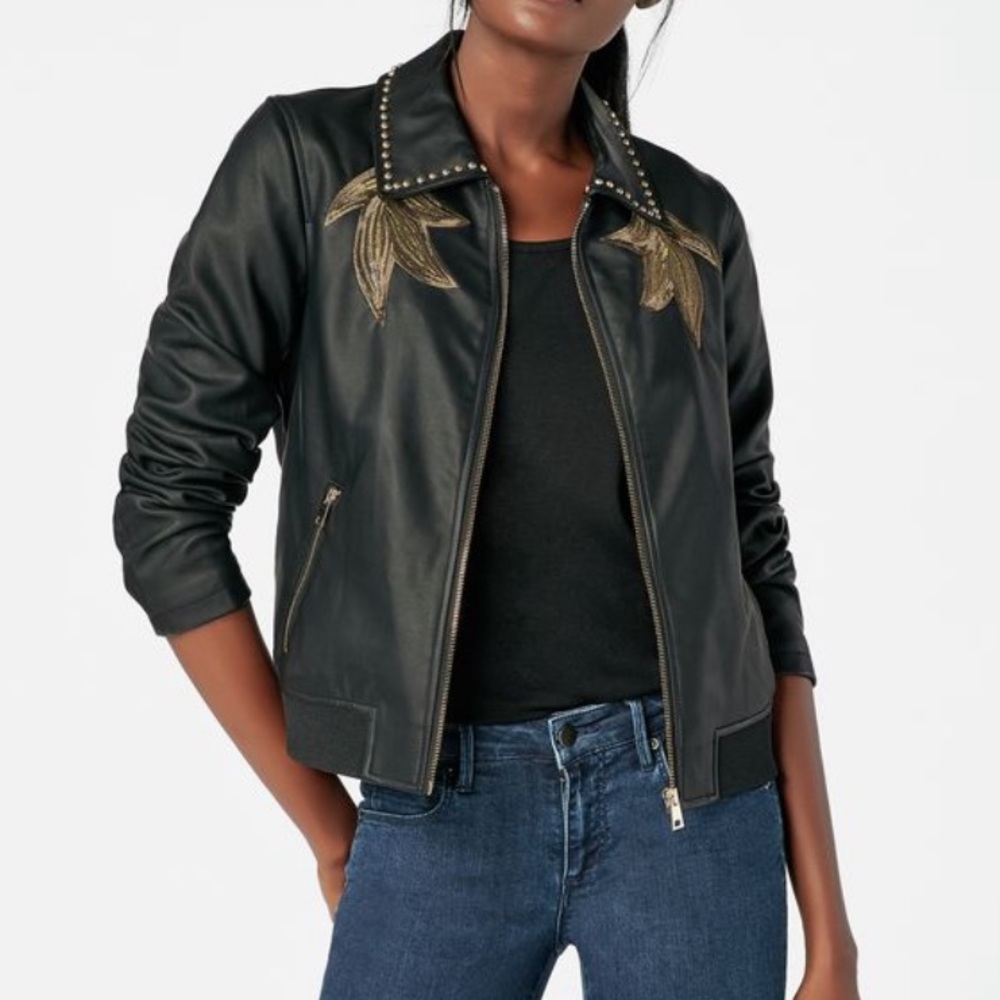 Just Fab Embroidered Faux Leather Jacket Size Small